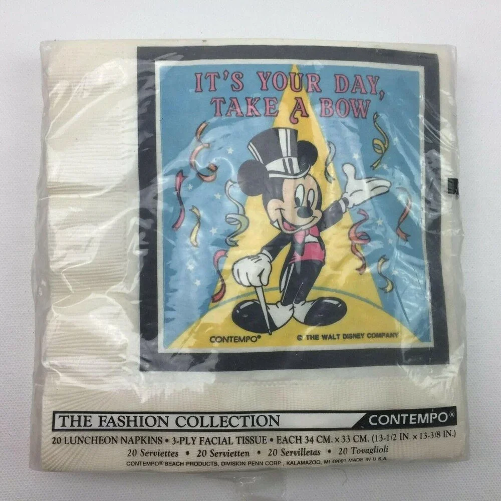 Vintage Contempo Walt Disney Mickey Mouse 3 Ply Birthday Party Luncheon Napkins